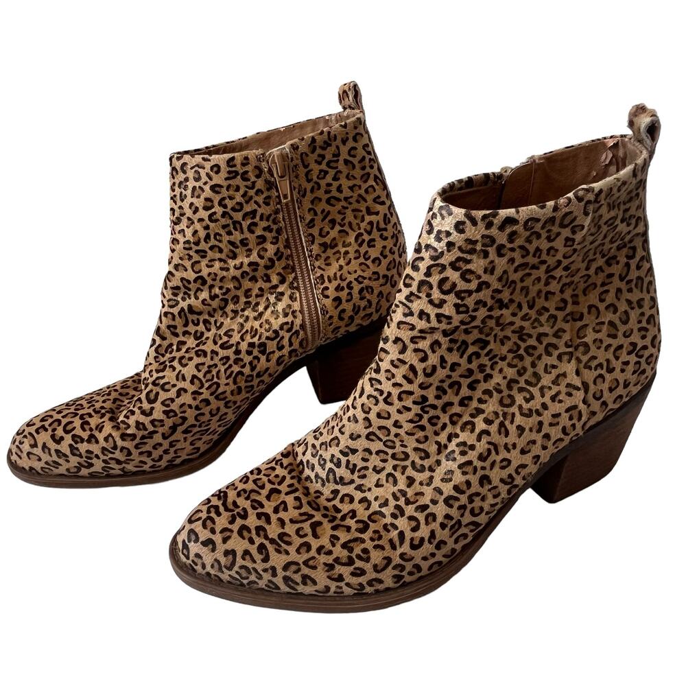 LUCKY BRAND Natania Womens Boots Sz 9M Tan Leopard Safari Chic Tan Chunky Heel